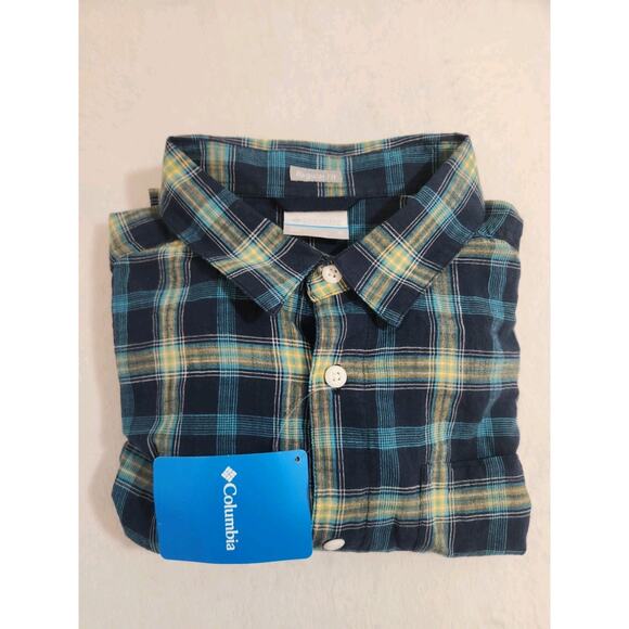 Columbia NWT Shirt Mens Medium Blue Plaid Short Sleeve Gorpcore Fishing Outdoors - Picture 1 of 13